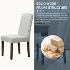 Lot de 2 chaises de salle à manger, chaises de salle à manger rembourrées en tissu avec cadre en bois massif et cloutage décoratif