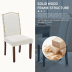 Lot de 2 chaises de salle à manger, chaises de salle à manger rembourrées en tissu avec cadre en bois massif et cloutage décoratif