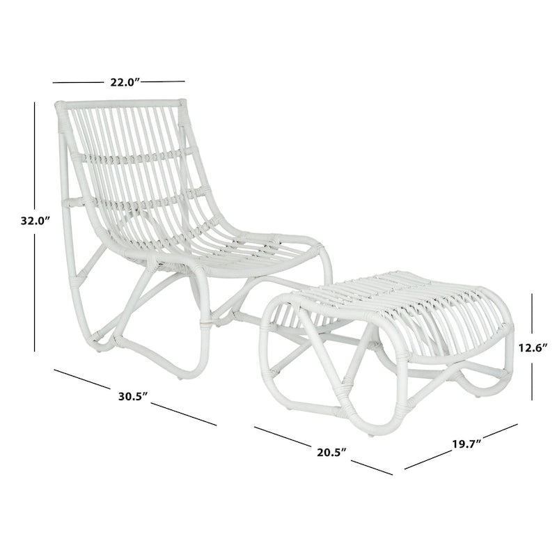  Jacquelynn White Wicker Chair And Ottoman Set - 22 x 30.5 x 32 - 22Wx30Dx31H