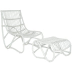 Ensemble de fauteuil et d'ottoman en osier blanc