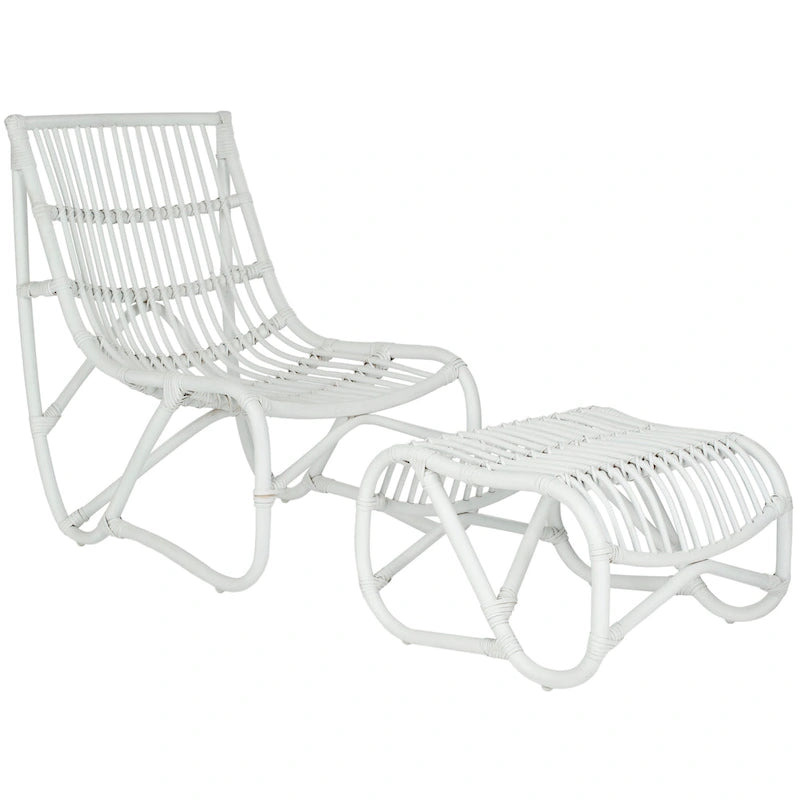 Ensemble de fauteuil et d'ottoman en osier blanc