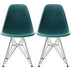 Lot de 2 Chaises de Salle à Manger Modernes en Plastique Moulé DSW sans Accoudoirs de Couleur Pyramide avec Pieds Eiffel en Fil Chromé
