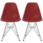 Lot de 2 Chaises de Salle à Manger Modernes en Plastique Moulé DSW sans Accoudoirs de Couleur Pyramide avec Pieds Eiffel en Fil Chromé