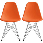 Lot de 2 Chaises de Salle à Manger Modernes en Plastique Moulé DSW sans Accoudoirs de Couleur Pyramide avec Pieds Eiffel en Fil Chromé