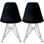 Lot de 2 Chaises de Salle à Manger Modernes en Plastique Moulé DSW sans Accoudoirs de Couleur Pyramide avec Pieds Eiffel en Fil Chromé