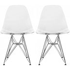 Lot de 2 Chaises de Salle à Manger Modernes en Plastique Moulé DSW sans Accoudoirs de Couleur Pyramide avec Pieds Eiffel en Fil Chromé