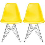 Lot de 2 Chaises de Salle à Manger Modernes en Plastique Moulé DSW sans Accoudoirs de Couleur Pyramide avec Pieds Eiffel en Fil Chromé