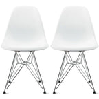 Lot de 2 Chaises de Salle à Manger Modernes en Plastique Moulé DSW sans Accoudoirs de Couleur Pyramide avec Pieds Eiffel en Fil Chromé