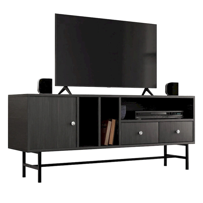 Meuble TV Credenza 2 tiroirs 4 étagères avec pieds en fer