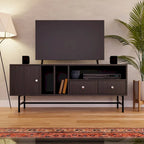 Meuble TV Credenza 2 tiroirs 4 étagères avec pieds en fer