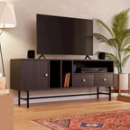 Meuble TV Credenza 2 tiroirs 4 étagères avec pieds en fer
