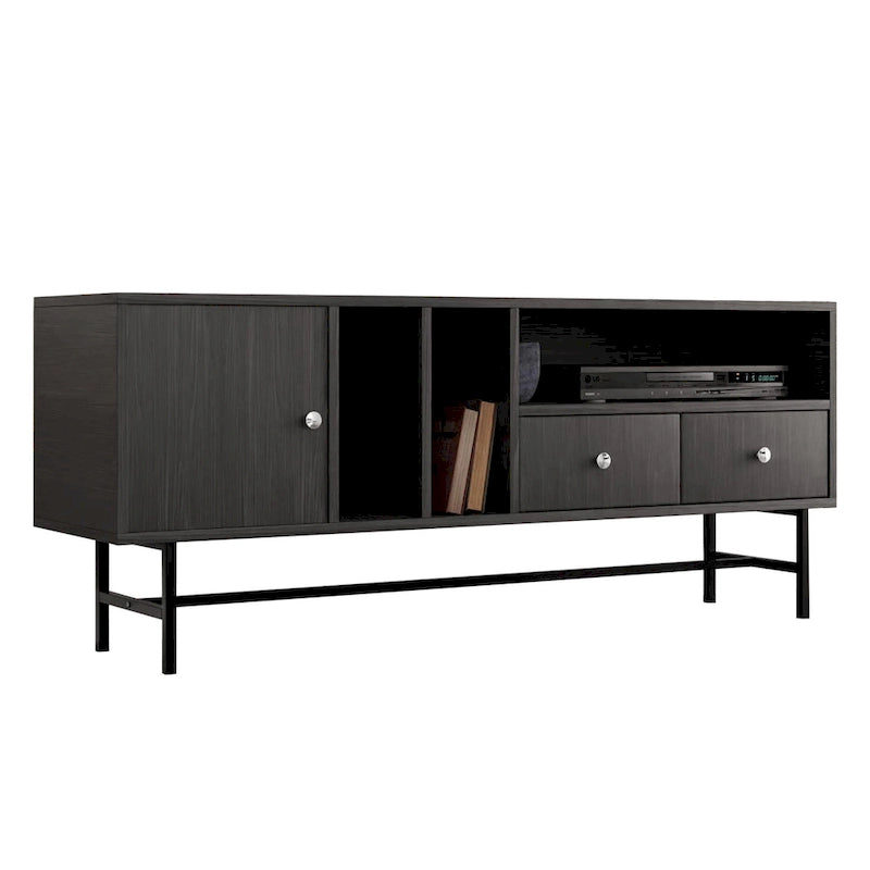 Meuble TV Credenza 2 tiroirs 4 étagères avec pieds en fer