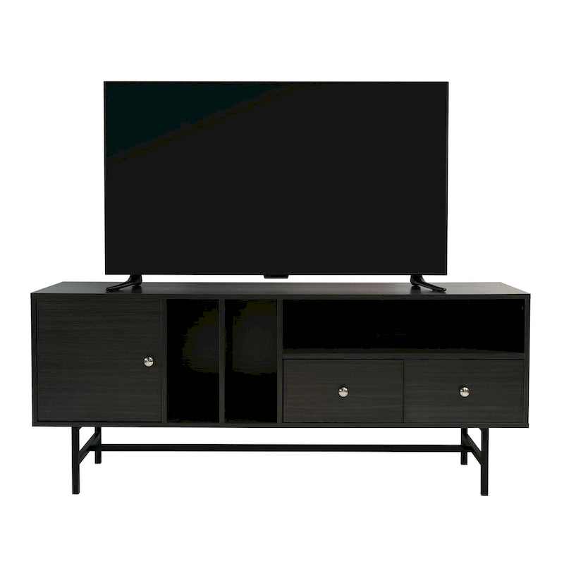 Meuble TV Credenza 2 tiroirs 4 étagères avec pieds en fer