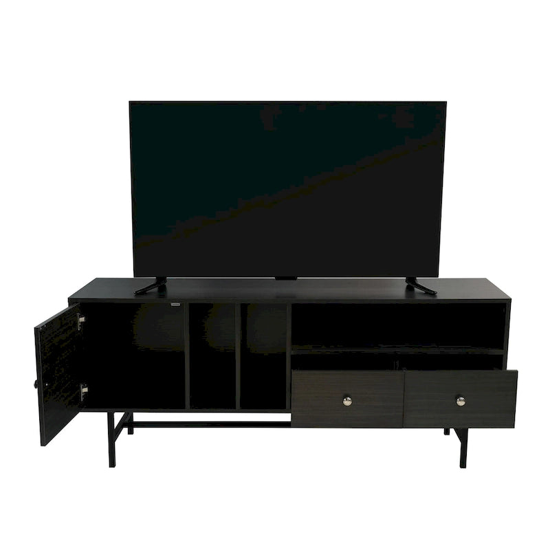 Meuble TV Credenza 2 tiroirs 4 étagères avec pieds en fer