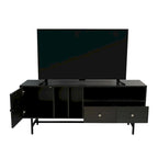Meuble TV Credenza 2 tiroirs 4 étagères avec pieds en fer