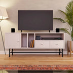 Meuble TV Credenza 2 tiroirs 4 étagères avec pieds en fer