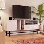 Meuble TV Credenza 2 tiroirs 4 étagères avec pieds en fer