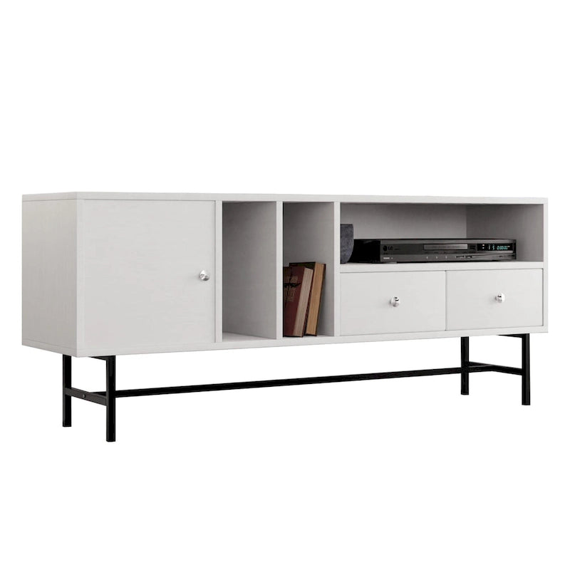 Meuble TV Credenza 2 tiroirs 4 étagères avec pieds en fer