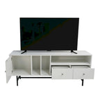 Meuble TV Credenza 2 tiroirs 4 étagères avec pieds en fer