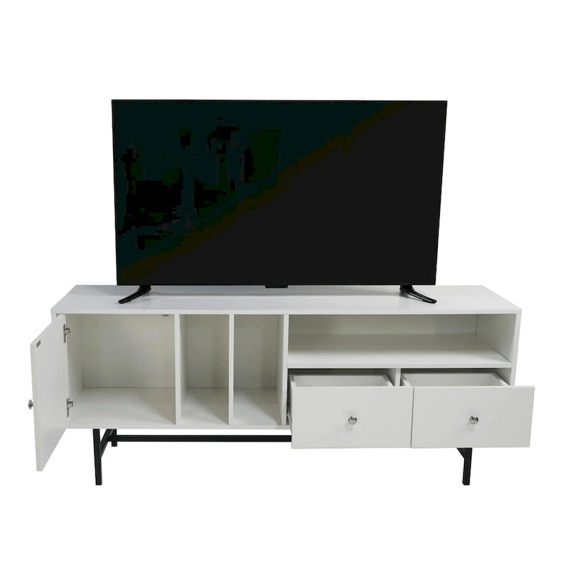 Meuble TV Credenza 2 tiroirs 4 étagères avec pieds en fer