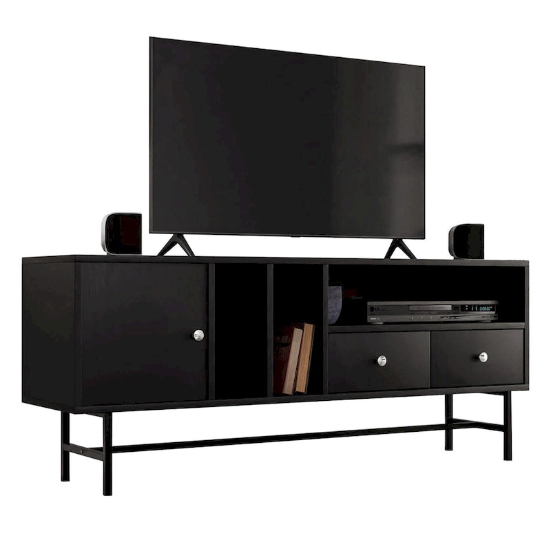 Meuble TV Credenza 2 tiroirs 4 étagères avec pieds en fer
