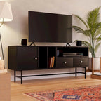 Meuble TV Credenza 2 tiroirs 4 étagères avec pieds en fer