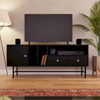 Meuble TV Credenza 2 tiroirs 4 étagères avec pieds en fer