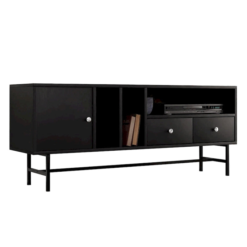 Meuble TV Credenza 2 tiroirs 4 étagères avec pieds en fer
