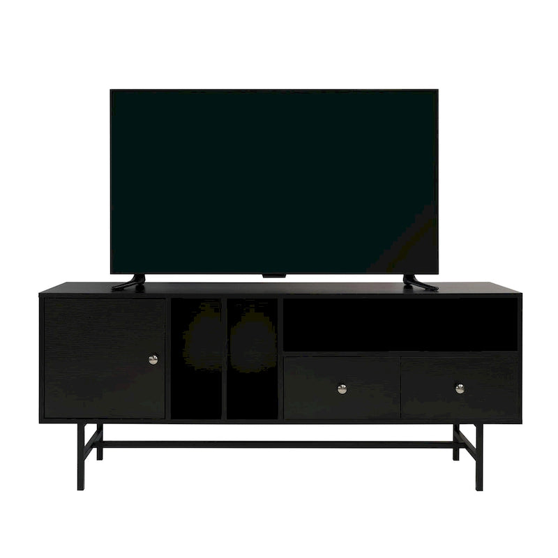Meuble TV Credenza 2 tiroirs 4 étagères avec pieds en fer