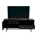 Meuble TV Credenza 2 tiroirs 4 étagères avec pieds en fer