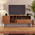 Meuble TV Credenza 2 tiroirs 4 étagères avec pieds en fer