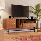 Meuble TV Credenza 2 tiroirs 4 étagères avec pieds en fer