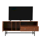 Meuble TV Credenza 2 tiroirs 4 étagères avec pieds en fer