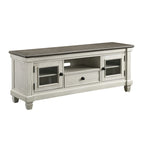 Meuble TV/console multimédia de 162 cm, blanc et marron, en bois massif