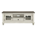 Meuble TV/console multimédia de 162 cm, blanc et marron, en bois massif