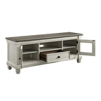 Meuble TV/console multimédia de 162 cm, blanc et marron, en bois massif