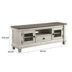 Meuble TV/console multimédia de 162 cm, blanc et marron, en bois massif