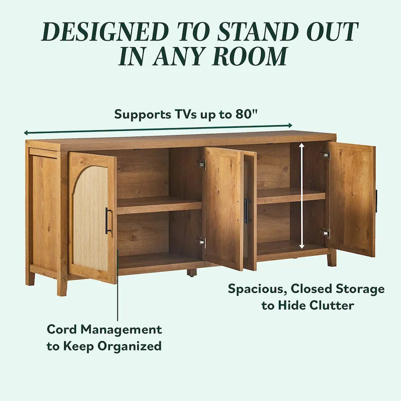Buffet cannelé moderne de 70 pouces avec portes arquées