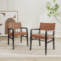 Chaises de salle à manger en similicuir tissé et bois d'hévéa avec accoudoirs (lot de 2)