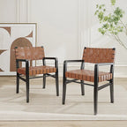 Chaises de salle à manger en similicuir tissé et bois d'hévéa avec accoudoirs (lot de 2)