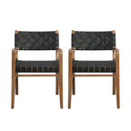 Chaises de salle à manger en similicuir tissé et bois d'hévéa avec accoudoirs (lot de 2)