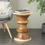 Table d'appoint géométrique en bois faite à la main - Marron